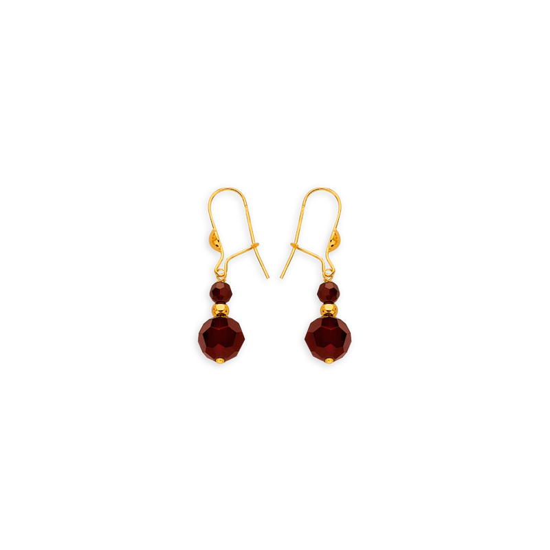 Boucles d'oreilles OR 750  pendant Grain d'or et cristal grenat - Boucles d'oreilles | Créolissime