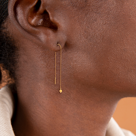 Boucles d'oreilles OR 750 pendant et grain d'or 3mm - Boucles d'oreilles | Créolissime