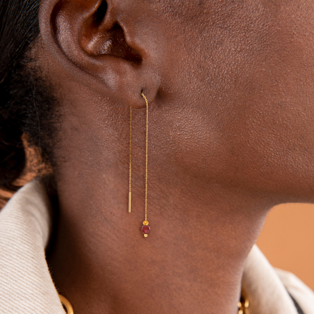 Boucles d'oreilles OR 750 pendant et cristal Grenat Grain d'or - Boucles d'oreilles | Créolissime