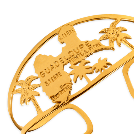 Jonc Plaqué Or Carte Guadeloupe Palmiers Modèle Enfant - Bracelets | Créolissime