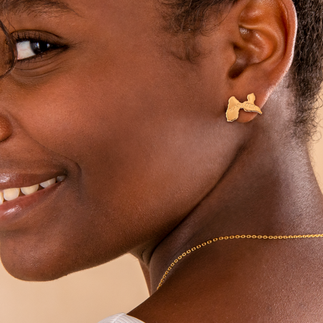 Boucles d'oreilles puces Plaqué Or Carte Guadeloupe - Boucles d'oreilles | Créolissime