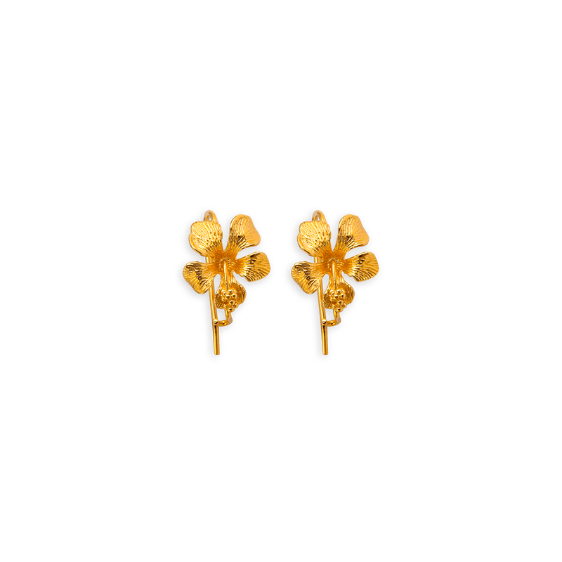 Boucles D'oreilles Plaqué Or Pendant 17mm Au Total Fleur D'hisbiscus 15mm - Boucles d'oreilles | Créolissime