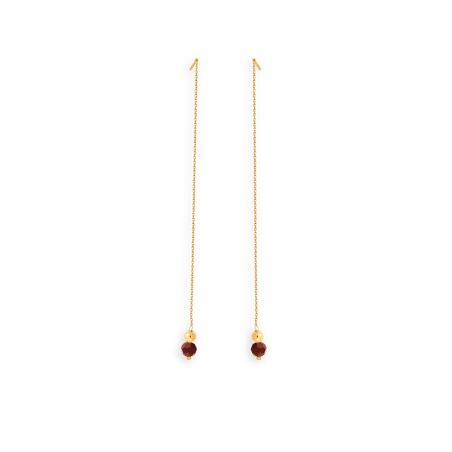 Boucles d'oreilles OR 375  pendant Grain d'or et cristal grenat -  | Créolissime