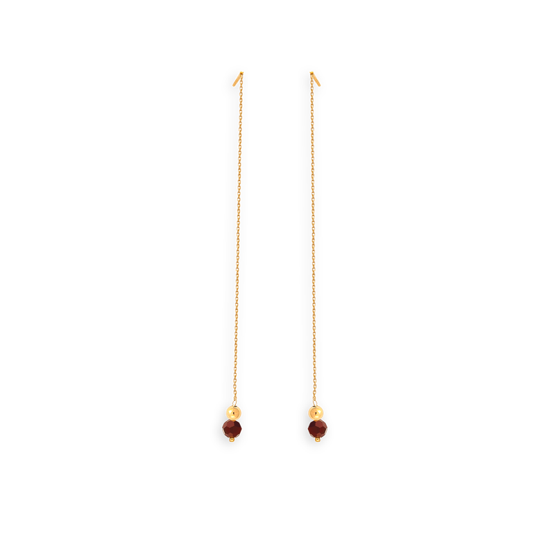 Boucles d'oreilles OR 375  pendant Grain d'or et cristal grenat - Boucles d'oreilles | Créolissime