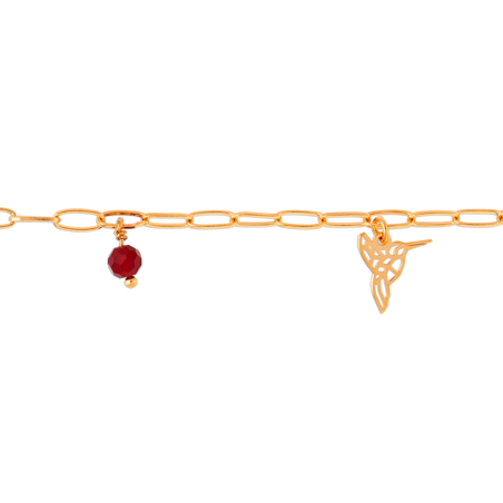 Bracelet Plaqué Or Colibri Origami et Cristal Grenat  - Bracelets | Créolissime