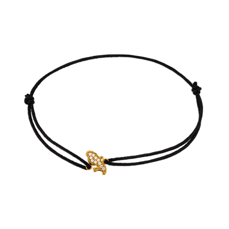 Bracelet Martinique Plaqué Or Zirconium cordon Noir 18cm - Bracelets | Créolissime