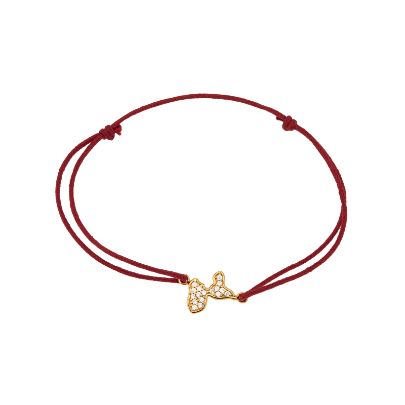 Bracelet Guadeloupe Plaqué Or Zirconium Cordon Rouge 18cm - Bracelets | Créolissime
