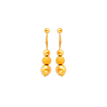 Boucles d'oreilles OR 375 pendant grain d'or Lisse et Sablé -  | Créolissime