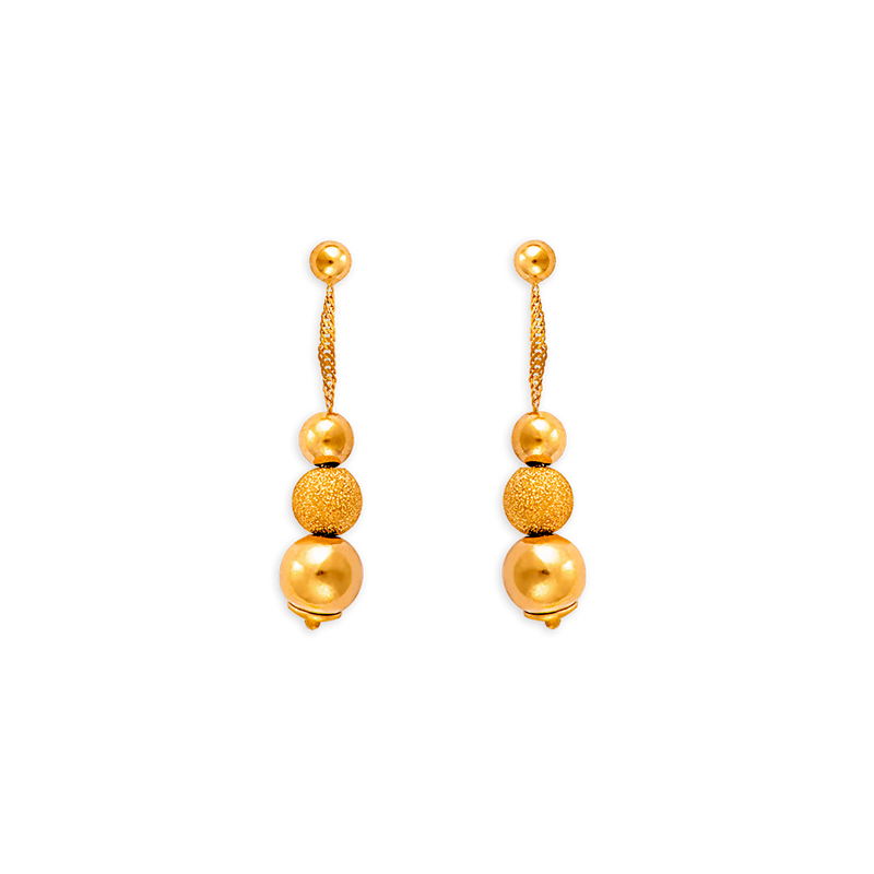 Boucles d'oreilles OR 375 pendant grain d'or Lisse et Sablé - Boucles d'oreilles | Créolissime
