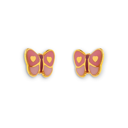 Boucles D'oreilles Papillon Email Rose 6*4mm Fermeture Vis Or375 - Boucles d'oreilles | Créolissime