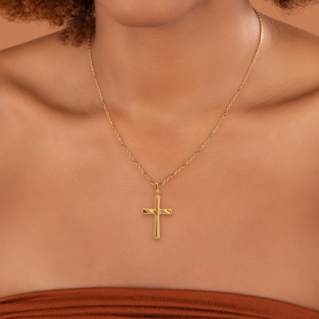 Croix Or375 Striée avec bélière - Pendentifs | Créolissime