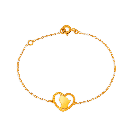 Bracelet Or 750 Coeur Diamanté Guyane 17+2Cm -  | Créolissime