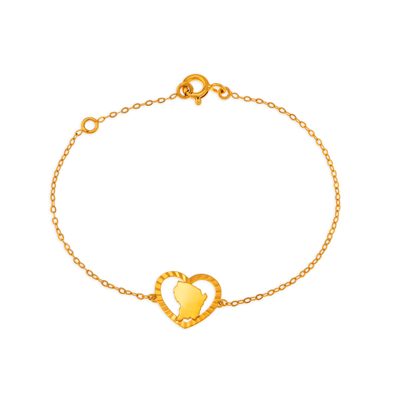 Bracelet Or 750 Coeur Diamanté Guyane 17+2Cm - Bracelets | Créolissime
