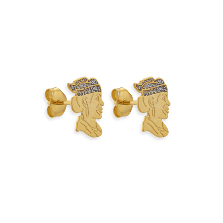 Boucles D'Oreilles Or 750 Boutons Tête De Cayennaise Et Email Pailleté - Boucles d'oreilles | Créolissime