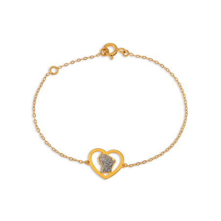 Bracelet Or 750 Coeur Carte Guyane Email Pailleté 17+2Cm - Bracelets | Créolissime
