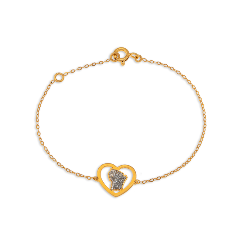 Bracelet Or 750 Coeur Carte Guyane Email Pailleté 17+2Cm - Bracelets | Créolissime