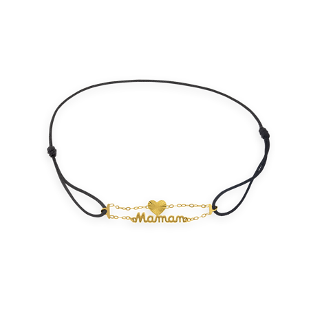 Bracelet Or375 Cœur Maman Cordon Noir - Bracelets | Créolissime