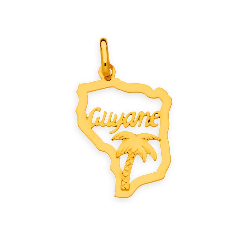 Pendentif Or750 Carte Guyane Palmier avec bélière - Pendentifs | Créolissime