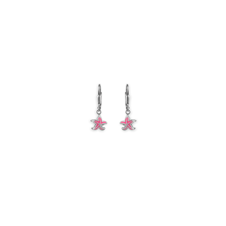 Boucles D'oreilles Étoile des Mer Argent925 9*8mm Émail Rose Pendant 25mm - Boucles d'oreilles | Créolissime