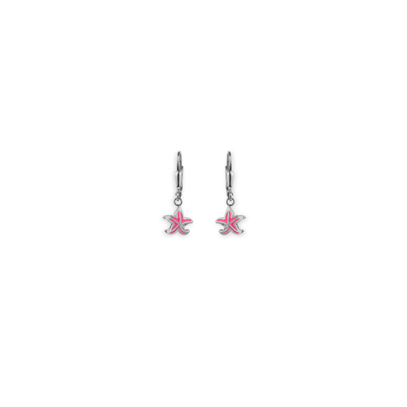 Boucles D'oreilles Étoile des Mer Argent925 9*8mm Émail Rose Pendant 25mm - Boucles d'oreilles | Créolissime