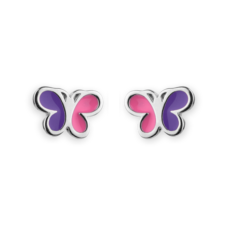 Boucles D'oreilles Papillon Argent925 8.5*6.5mm Email Rose Violet - Boucles d'oreilles | Créolissime