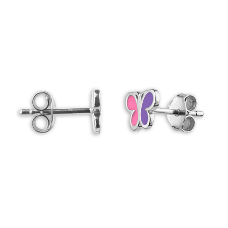 Boucles D'oreilles Papillon Argent925 8.5*6.5mm Email Rose Violet - Boucles d'oreilles | Créolissime