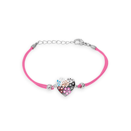 Bracelet Acier Cœur Email Multicolore Cordon rose -  | Créolissime