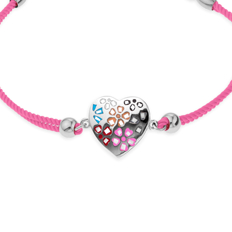 Bracelet Acier Cœur Email Multicolore Cordon rose - Bracelets | Créolissime