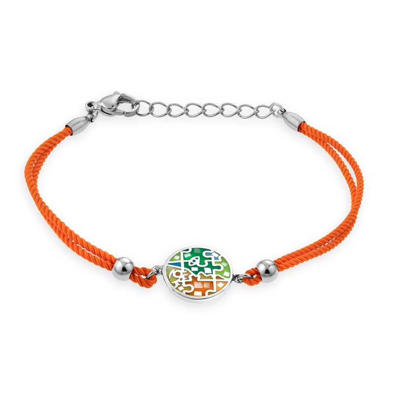 Bracelet Acier Motif Email Vert Orange Cordon Orange - Bracelets | Créolissime