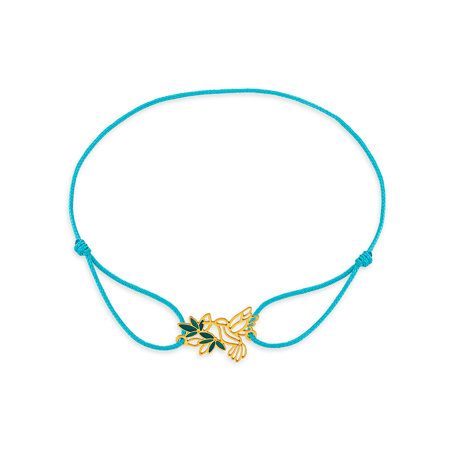 Bracelet Colibri Fleur Or375 Email Vert Cordon Bleu  -  | Créolissime