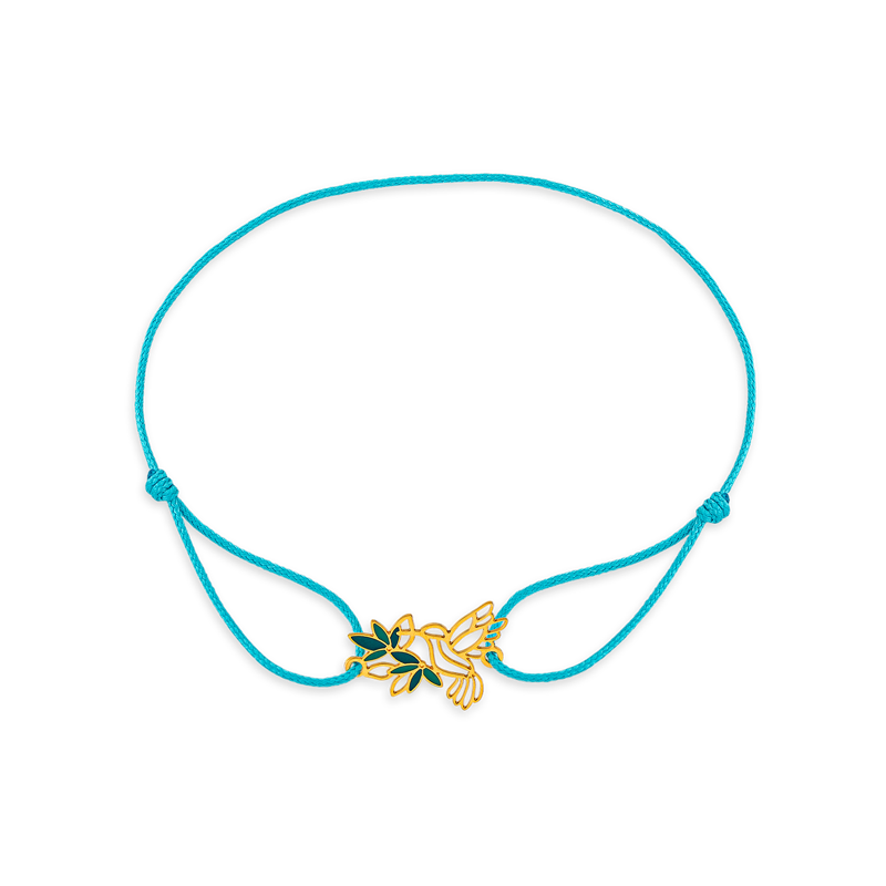 Bracelet Colibri Fleur Or375 Email Vert Cordon Bleu  - Bracelets | Créolissime