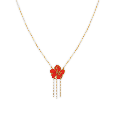 Collier Or375 Hibiscus Email Rose  -  | Créolissime