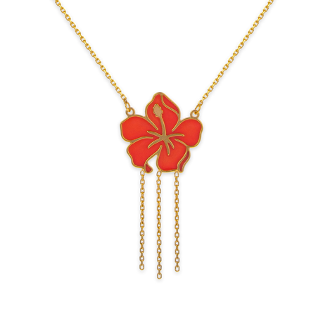 Collier Or375 Hibiscus Email Rose  - Colliers | Créolissime
