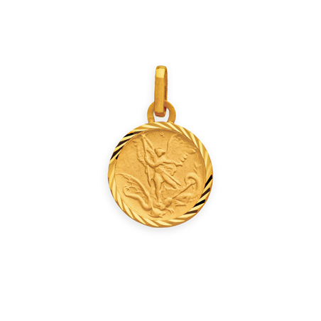Médaille Or750 Saint-Michel Cerclée Striée avec bélière - Pendentifs | Créolissime