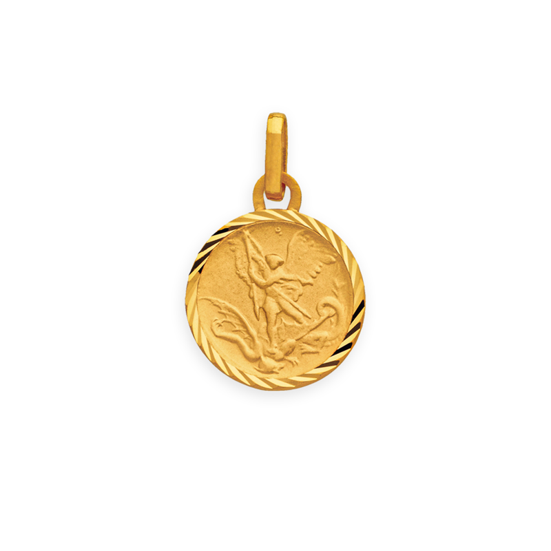 Médaille Or750 Saint-Michel Cerclée Striée avec bélière - Pendentifs | Créolissime