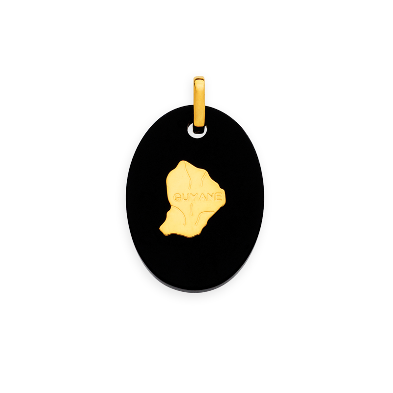Pendentif Or750 Onyx Carte Guyane Ovale avec bélière - Pendentifs | Créolissime
