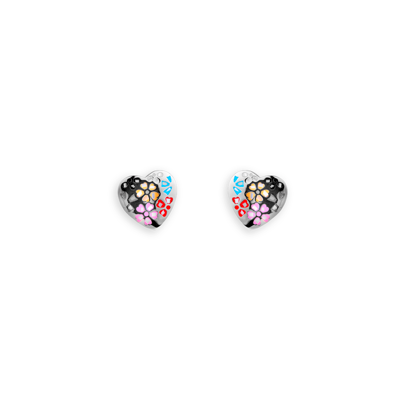 Boucles D'oreilles Acier Cœur 14.5mm Email Multicolore - Boucles d'oreilles | Créolissime