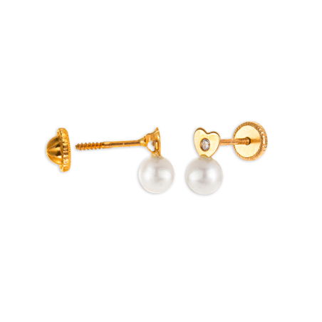 Boucles D'oreilles Or375 Cœur Perle de Culture 3.5mm Zirconium Fermeture Vis - Boucles d'oreilles | Créolissime