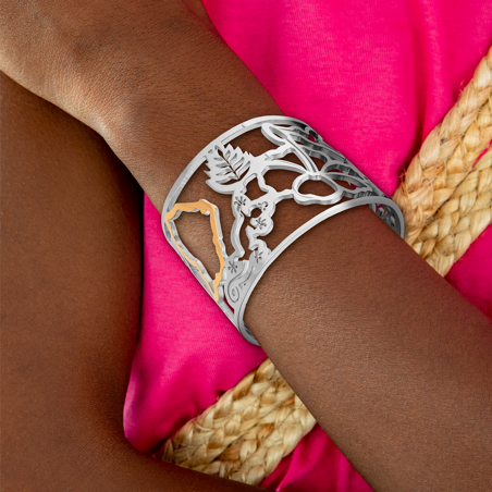 Manchette Acier Bicolore Carte Guyane Gwoka - Bracelets | Créolissime
