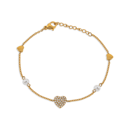 Bracelet Acier Jaune Perle Fantaisie et Cœur Zirconium  - Bracelets | Créolissime