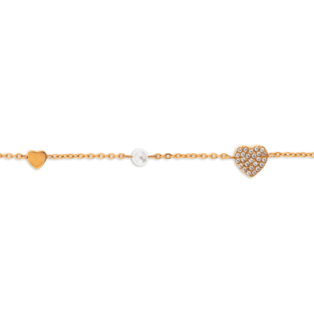 Bracelet Acier Jaune Perle Fantaisie et Cœur Zirconium  - Bracelets | Créolissime