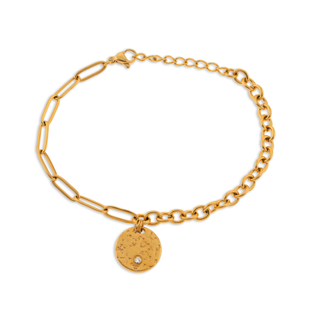 Bracelet Acier Jaune Deux Mailles Médaille Cristal  -  | Créolissime