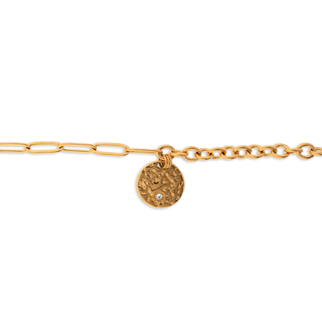 Bracelet Acier Jaune Deux Mailles Médaille Cristal  - Bracelets | Créolissime