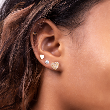 Boucles D'oreilles Dépareillées Acier Jaune Cœur Zirconium Perle - Boucles d'oreilles | Créolissime
