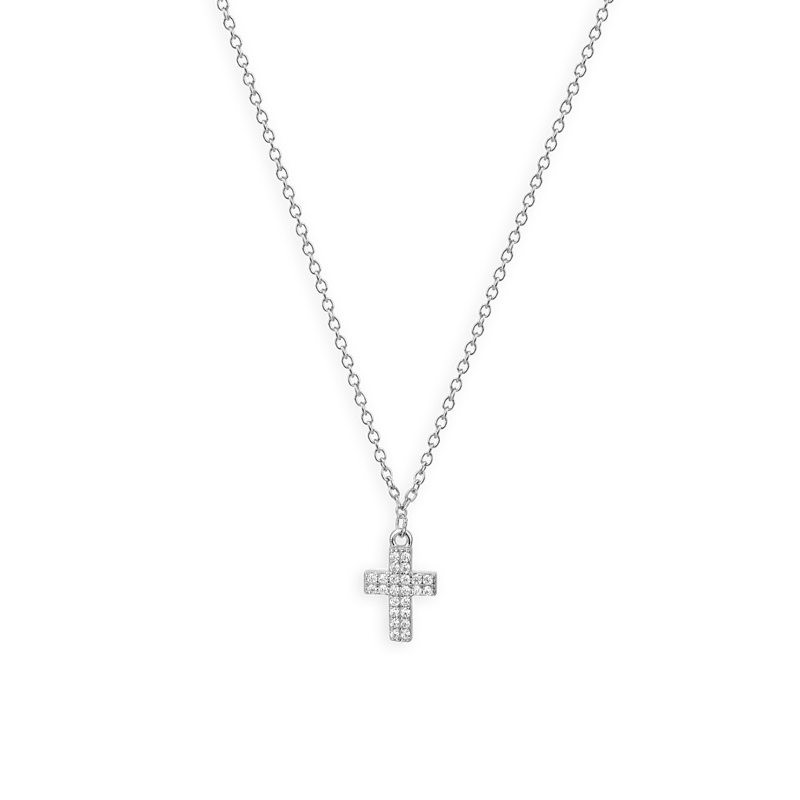 Collier argent rhodié croix zirconium - Colliers | Créolissime
