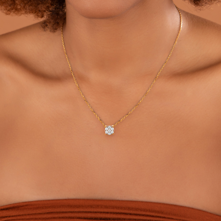 Collier or chaîne motif fleur avec diamants - Colliers | Créolissime