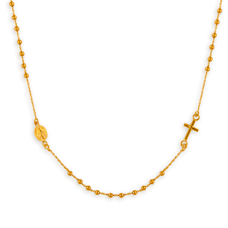 Collier chapelet or grain d'or médaille croix - Colliers | Créolissime