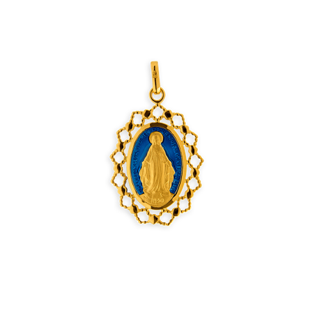 Médaille Plaqué Or Vierge Miraculeuse Email Bleu Ovale avec bélière -  | Créolissime