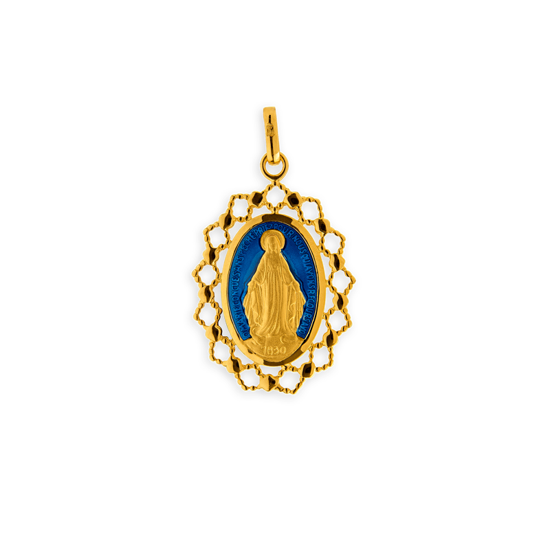 Médaille Plaqué Or Vierge Miraculeuse Email Bleu Ovale avec bélière - Pendentifs | Créolissime